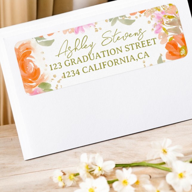 Garden boho orange wildflowers graduation label (Garden boho orange wildflowers graduation label)