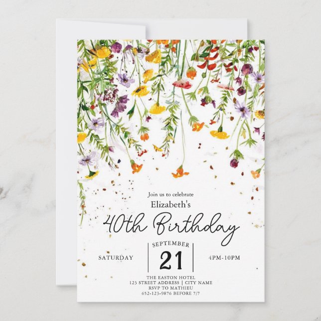Garden Boho Wildflowers 40th birthday Invitation (Front)