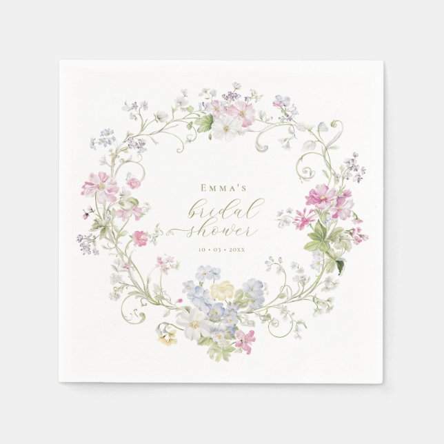Garden Boho Wildflowers Bridal shower Napkins (Front)