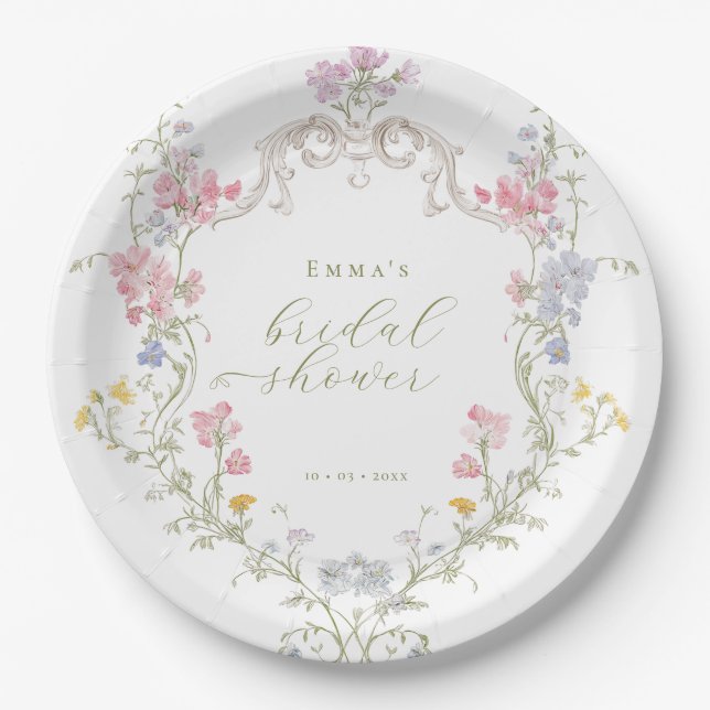 Garden Boho Wildflowers Bridal shower Paper Plates (Front)