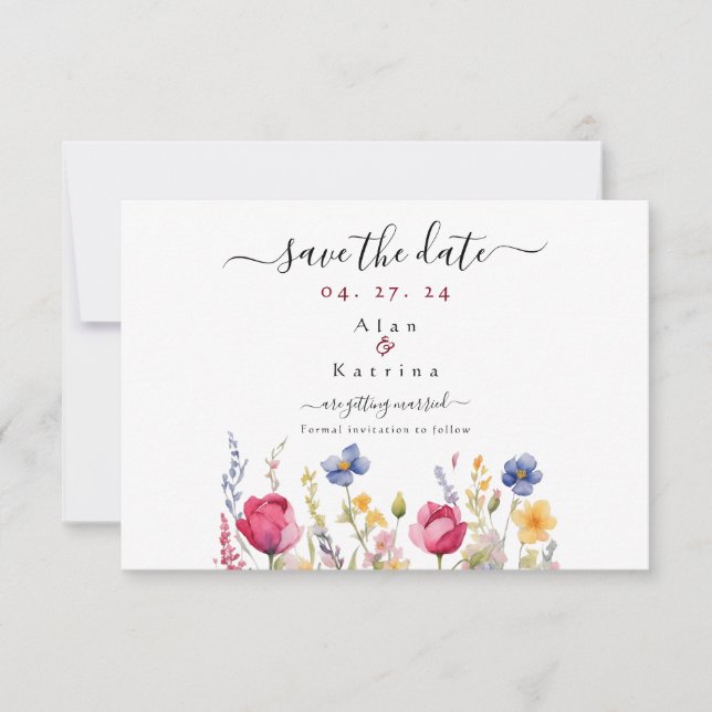  Garden Boho Wildflowers Flat Save The Date Card (Front)