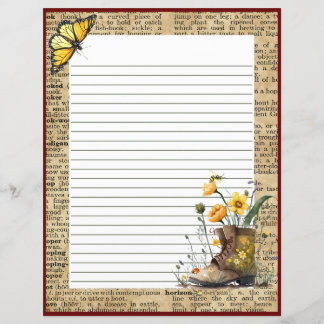 Garden Boot Vintage Dictionary Page Stationery