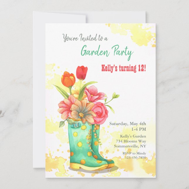 Garden Boots and Flowers Invitation (Front)