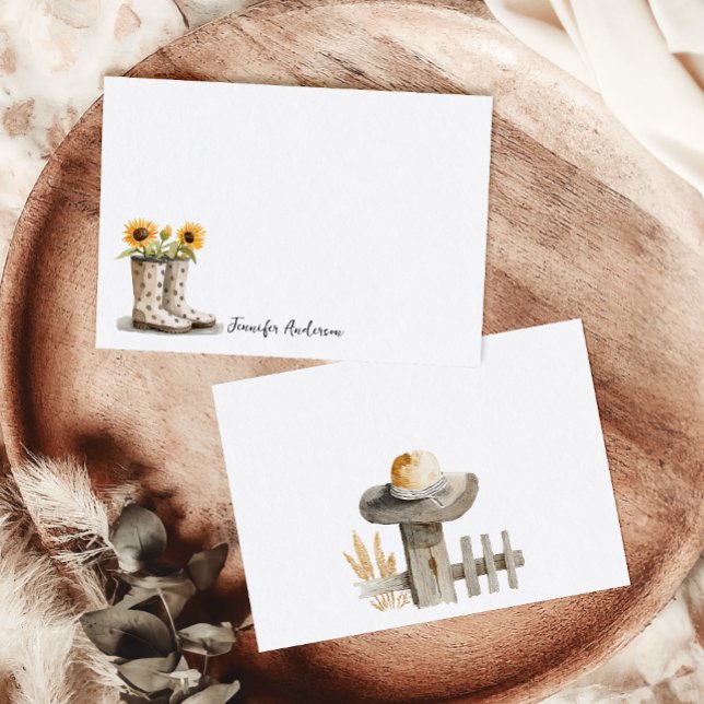 Garden Boots Sunflower Monogram Personalized  Note Card (Creator Uploaded)