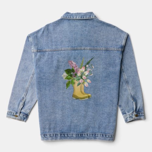 Garden Boots with Tulip and Lilac Flowers  Denim Jacket