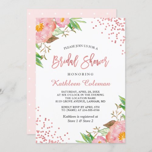 Garden Botanical Floral Polka Dots Bridal Shower Invitation