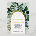 Garden botanical modern arched wedding foil invitation<br><div class="desc">Modern Greenery Botanical Garden Wedding Invites. This elegant arched wedding invitation is a perfect choice for outdoor garden spring or summer wedding. Features painted watercolor botanical leaves with modern arched frames and initial of the bride and groom in beautiful gold foil. Make this Garden wedding invites a stylish and unique...</div>