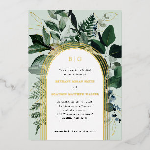 Garden botanical modern arched wedding foil invitation
