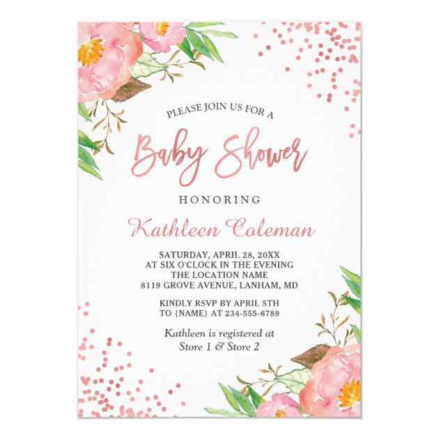 Garden Botanical Pink Floral Dots Baby Shower Invitation