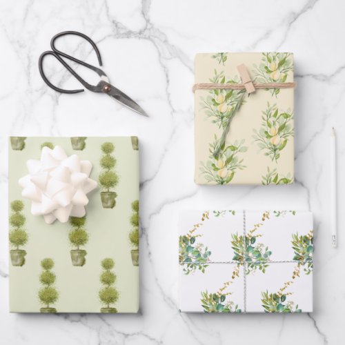 Garden Bouquets and Topiary Wrapping Paper Sheets