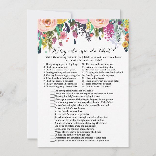Garden Bridal Shower Game w answer back 5x7 size Invitation (Front)