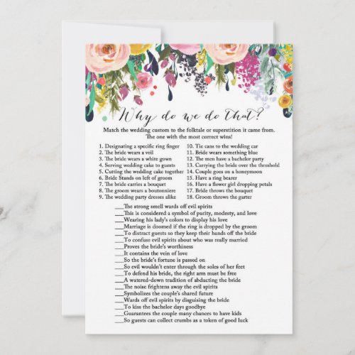 Garden Bridal Shower Game w answer back 5x7 size Invitation