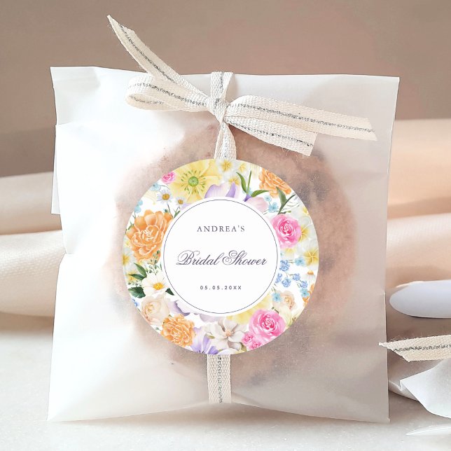 Garden Bright Floral Spring Summer Bridal Shower Classic Round Sticker (Creator Uploaded)