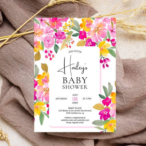 Garden bright floral watercolor baby shower invitation