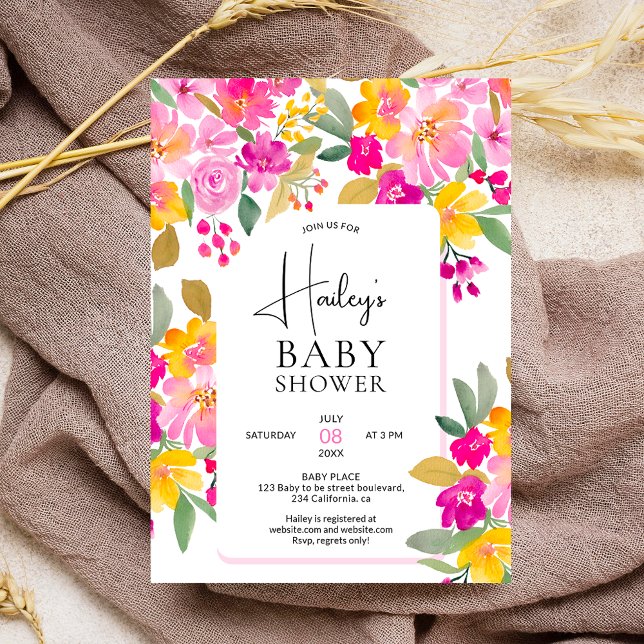 Garden bright floral watercolor baby shower invitation (Garden bright hand painted floral watercolor baby shower invitation)