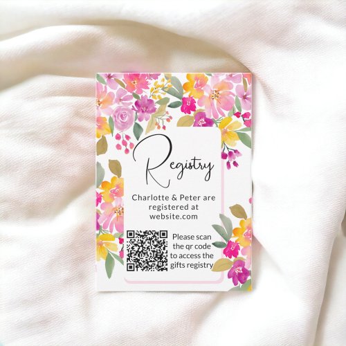 Garden bright floral watercolor bridal registry qr enclosure card