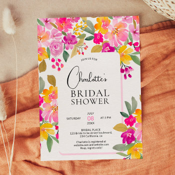 Garden Bright Floral Watercolor Bridal Shower Invitation by girly_trend at Zazzle