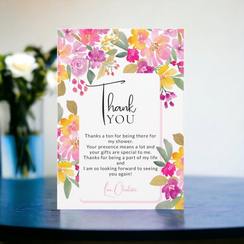 Garden bright floral watercolor bridal shower thank you card