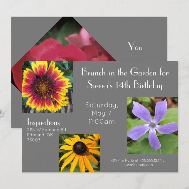 Garden Brunch Party Birthday Invitation (Front/Back)