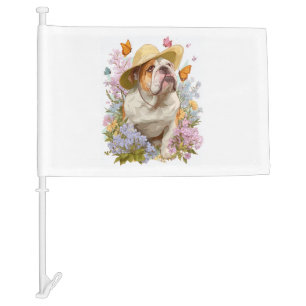 Garden Bulldog � Floral Funny Dog Car Flag