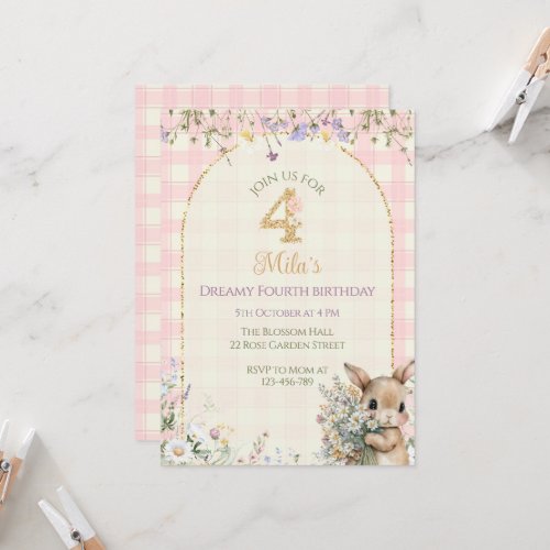 Garden Bunny 4th Birthday Invitation