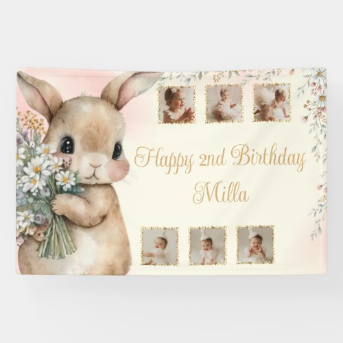 Garden Bunny Birthday Banner with Photo Collage