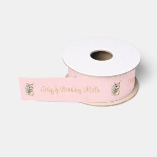 Garden Bunny Pink Custom Birthday Ribbon
