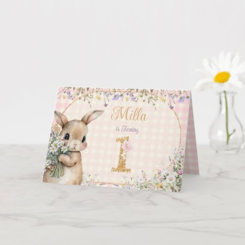 Garden Bunny | Pink First Birthday Card