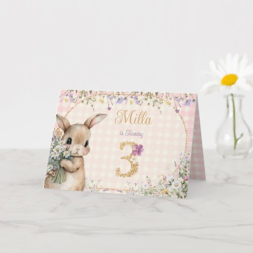 Garden Bunny | Pink Third Birthday Card