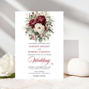 Garden Burgundy White Floral Wedding Invitation