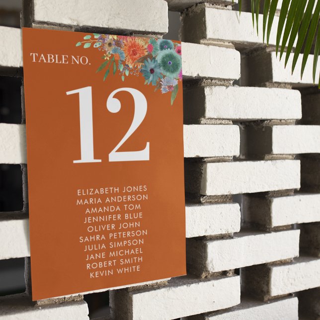 Garden Burnt Orange Boho Chic Wildflower Wedding Table Number (Creator Uploaded)