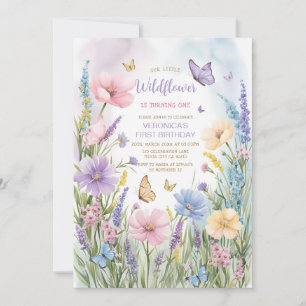 Garden Butterfly Wildflower 1st Birthday Invitation