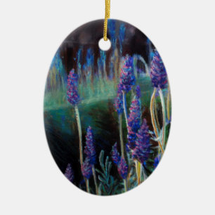 Garden By the Pond at Twilight Ceramic Ornament