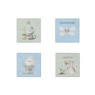 Garden Cat Dragonfly Hedgehog Squirrel Stone Magnet