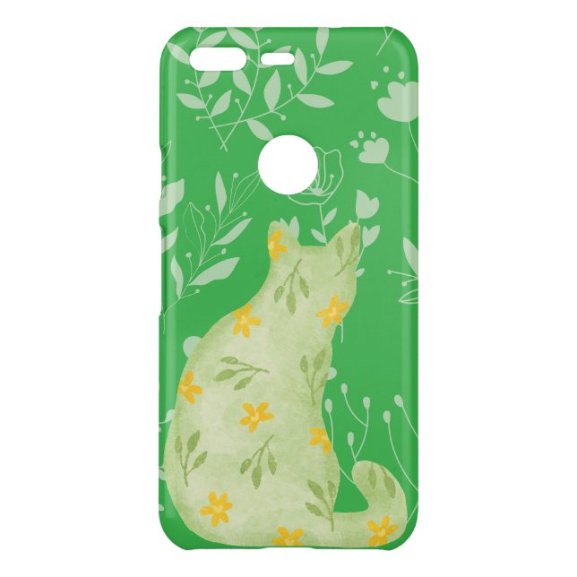 Garden Cat Green iPhone Case – Floral Pattern (Back)