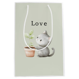 Garden Cat with Plant Love Medium Gift Bag