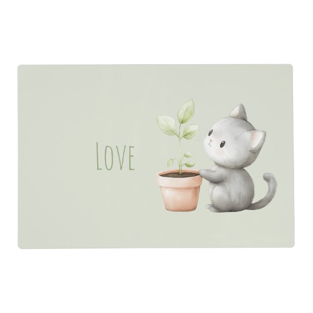 Garden Cat with Plant Love Placemat (Front)