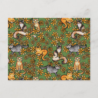 Garden Cats Daisy Kitty Cat Pattern Postcard