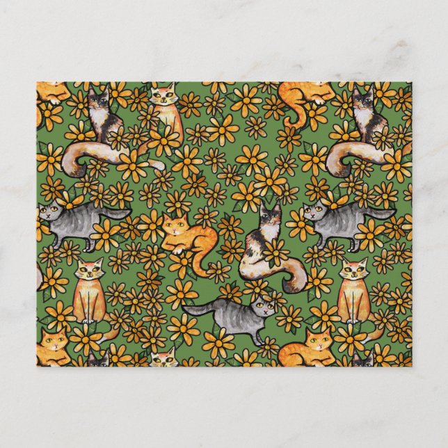 Garden Cats Daisy Kitty Cat Pattern                Postcard (Front)