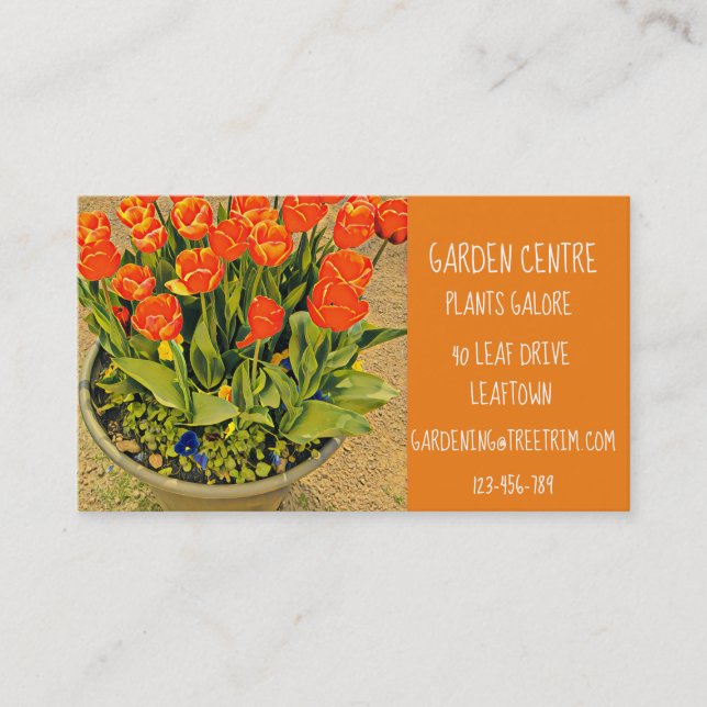 Garden centre modern colorful tulips business card (Front)