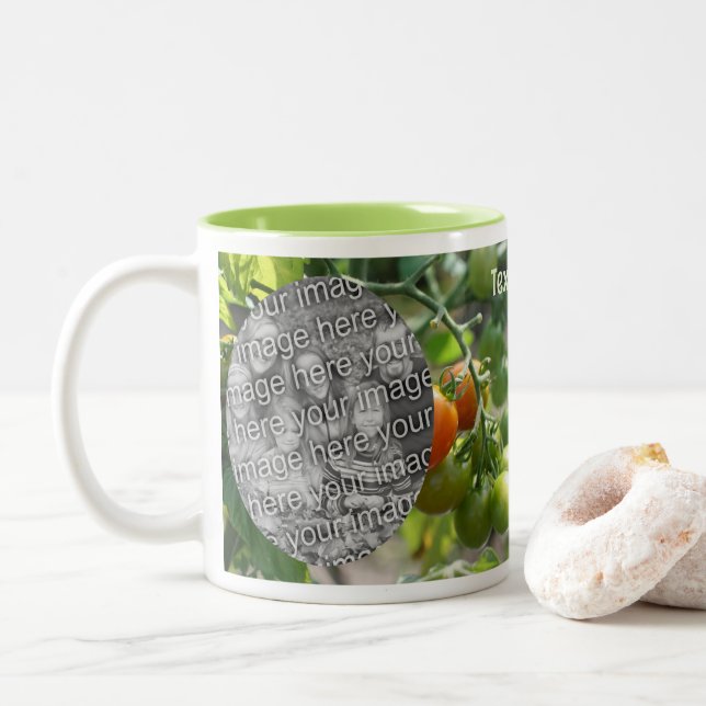 Garden Cherry Tomatoes Add Your Photo Two-Tone Coffee Mug (With Donut)