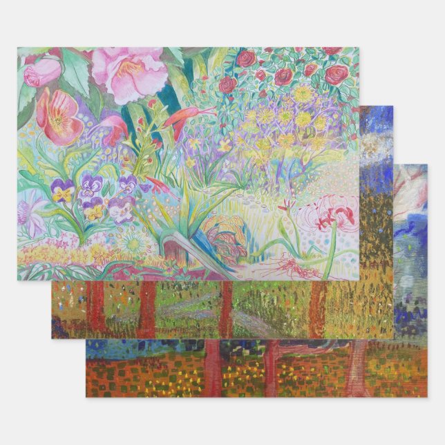 Garden colorful flat wrapping paper sheets (Set)