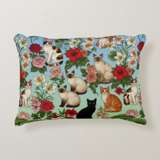 Garden Companions – Floral Cats in Bloom Accent Pillow