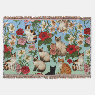 Garden Companions – Floral Cats in Bloom Throw Blanket