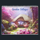 Garden Cottages Calendar<br><div class="desc">Quaint little garden cottages,  surrounded by flowers and trees in watercolor.</div>