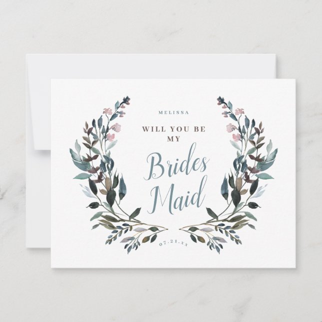 Garden Crest Dusty Blue Floral Bridesmaid Invitation (Front)