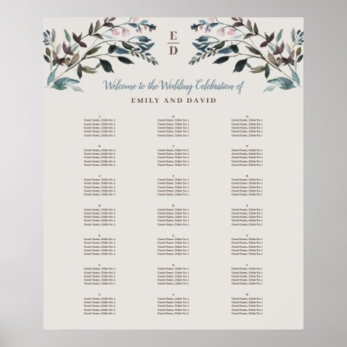 Garden Crest  Eggshell Alphabetical Seating Chart