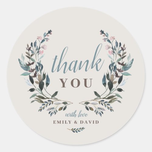 Garden Crest  Eggshell Floral Wedding Thank You Classic Round Sticker