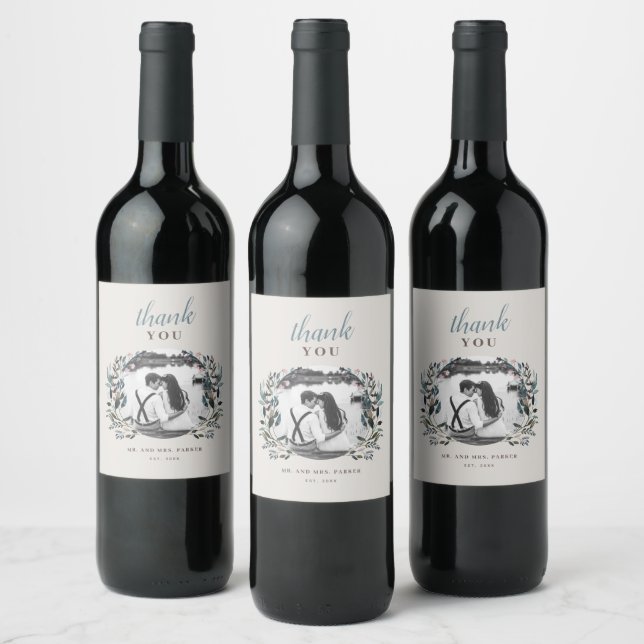 Garden Crest | Eggshell | Thank You Photo Favor Wine Label (Bottles)