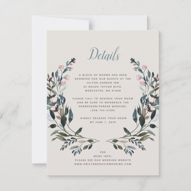 Garden Crest | Eggshell | Wedding Hotel Details RSVP Card (Front)